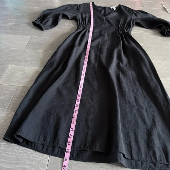 COS Black Midi V-Neck A-Line Dress Black Size 4 Modest Minimalist Elastic Waist - Picture 16 of 16